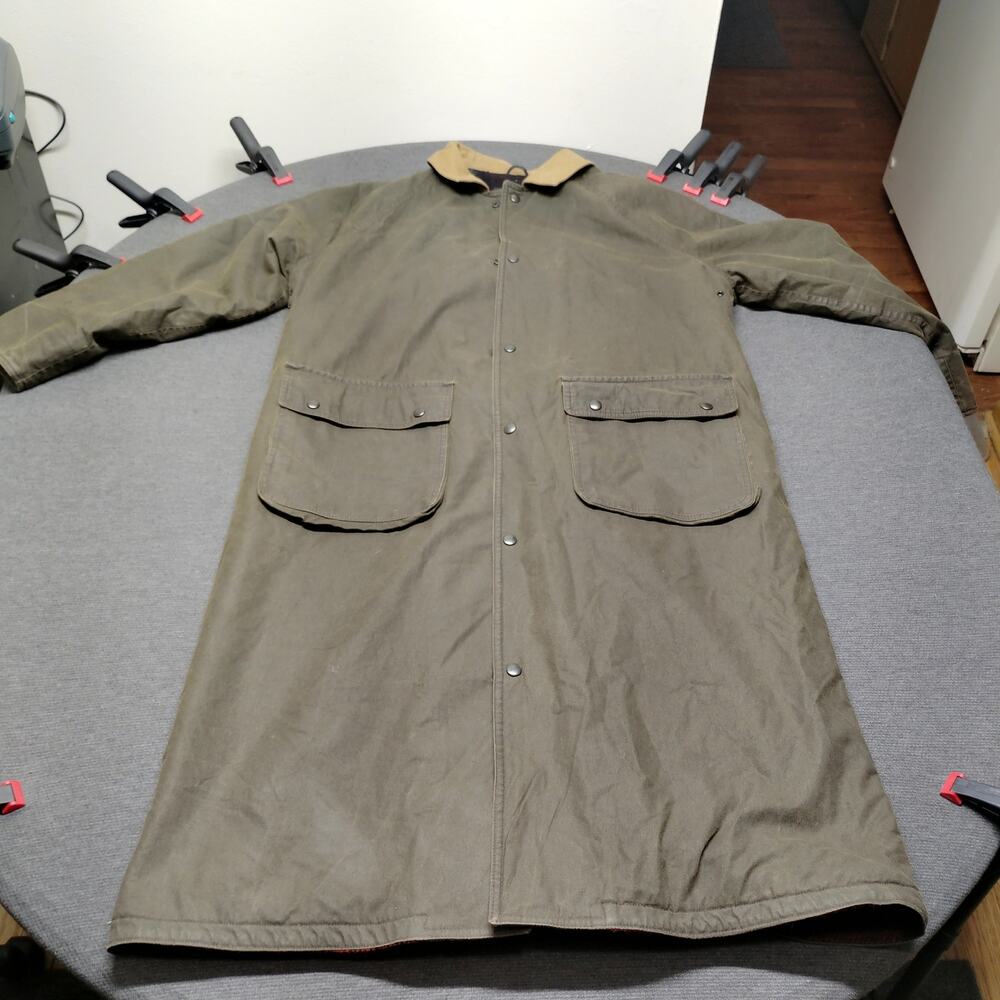 Vintage Lakeland Trench Coat Mens 40 Long Olive Green Plaid Liner USA Made